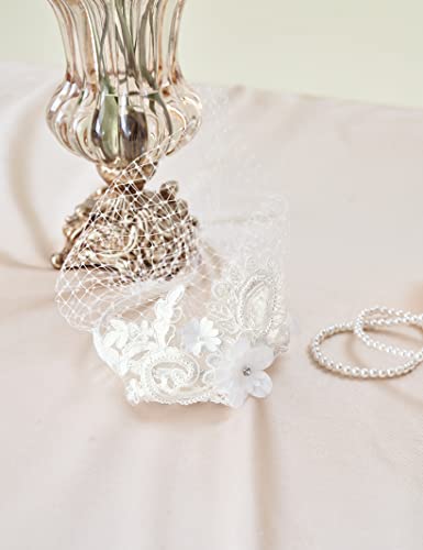 BABEYOND Diadema para mujer de los años 20, elegante, con estampado de flores, para bodas, novias, velos, cócteles, fiestas, para Halloween, carnaval Blanco Talla única