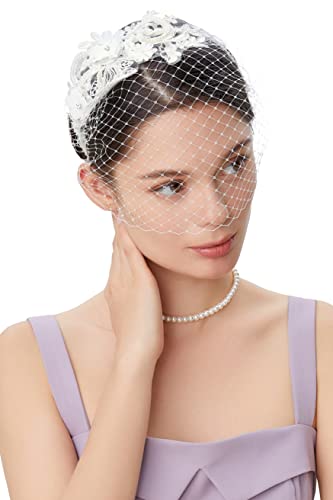 BABEYOND Diadema para mujer de los años 20, elegante, con estampado de flores, para bodas, novias, velos, cócteles, fiestas, para Halloween, carnaval Blanco Talla única