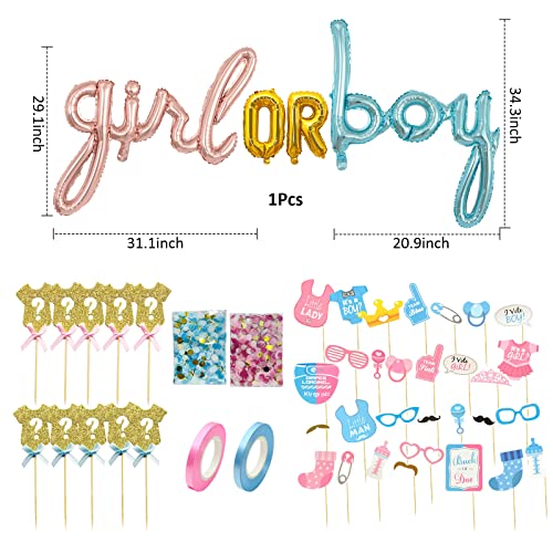 Baby Shower Decoraciones de Revelación de Género Bandera de Niño O Niña Género Revelan Partido Kit con Globo para El Género, Globos de Confeti para Baby Shower Fiesta de Cumpleaños
