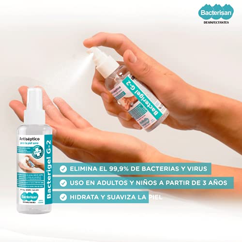 BACTERISAN Bacterigel G-2 60Ml | Spray Desinfectante para Manos Autosecante | Antiséptico para la Piel Sana | Testado Bajo Control Dermatológico y Pediátrico | Tamaño Bolsillo 60 ml