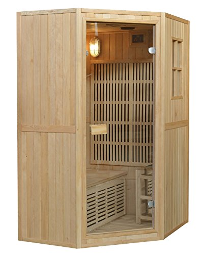 Bagno Italia Sauna de 125 x 110 cm biplaza infrarroja y finlandesa combinada 6 irradiadores cromoterapia radio I1