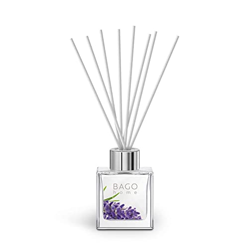 BAGO home Difusor de Varillas Perfumado - Lavanda, 100 ml | con 8 Palitos de Fibra | Ambientador sin Alcohol para casa, oficina, baño