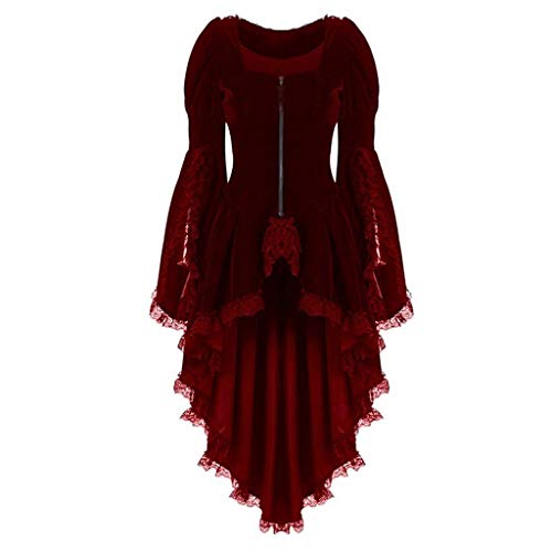 Baiomawzh Abrigo largo para mujer, estilo steampunk, gótico, manga larga, encaje, cosplay, disfraz, para esmoquin, retro, fiesta, esmoquin, asimétrico, chaqueta victoriana, rojo, XXXL