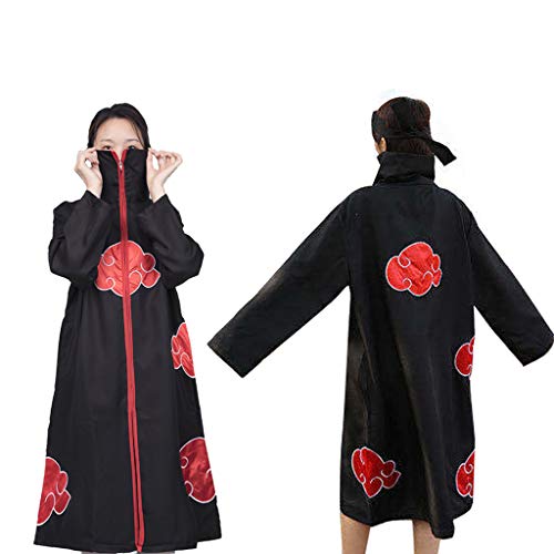 Baipin 3 Piezas Set Disfraz de Itachi Uchiha (Akatsuki) Cosplay Naruto Capa Larga de Naruto Akatsuki Diadema de Naruto Leaf Village y Anillo de Naruto Akatsuki para fanáticos de Naruto Unisex