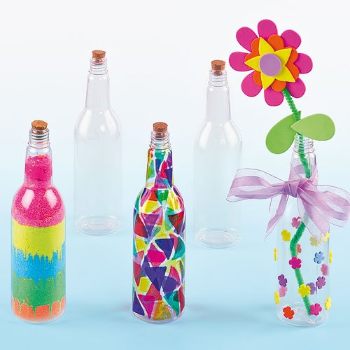 Baker Ross Botellas de plástico con tapón de corcho (Paquete de 4) Para pintar y decorar con niños
