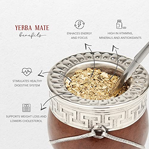 BALIBETOV Colección Seleccionada - Mate Natural Premium con Detalles en Plata Alemana - Set de Mate Natural Hecho a Mano en Argentina - Incluye Bombilla de Acero Inoxidable y Cepillo de Limpieza