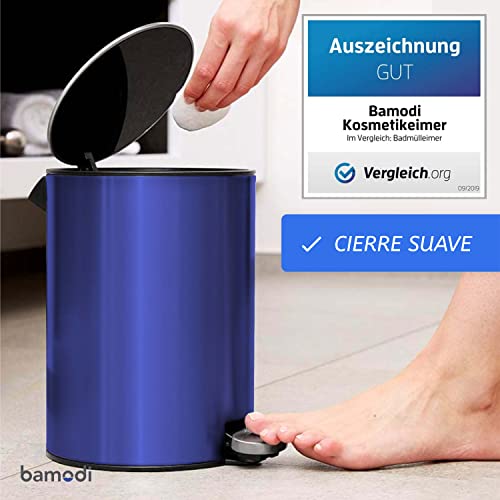 Bamodi Cubo de basura para baño de acero inoxidable 3 L, elegante cubo de basura con cierre automático para tu cuarto de baño, cubo de basura de acero inoxidable con cubo interior extraíble (azul)