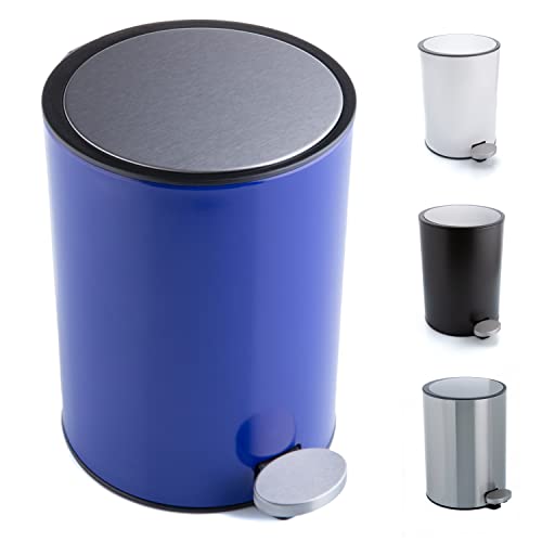 Bamodi Cubo de basura para baño de acero inoxidable 3 L, elegante cubo de basura con cierre automático para tu cuarto de baño, cubo de basura de acero inoxidable con cubo interior extraíble (azul)