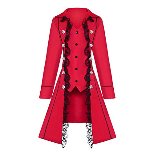 Baoblaze Abrigo de Manga Larga Chaqueta Esmoquin Cierre de Botón de encaje Medieval para Mujer - Rojo, XL