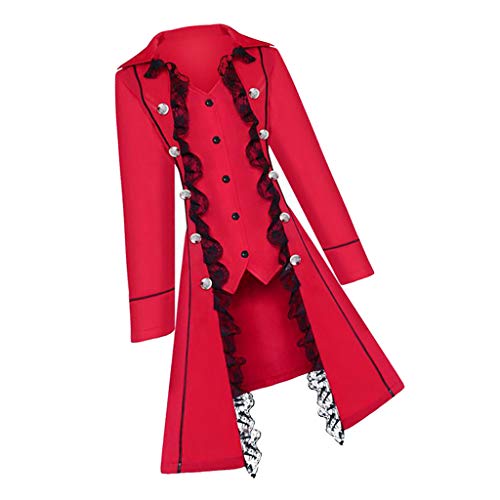 Baoblaze Abrigo de Manga Larga Chaqueta Esmoquin Cierre de Botón de encaje Medieval para Mujer - Rojo, XL