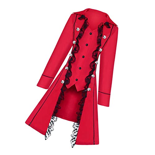 Baoblaze Abrigo de Manga Larga Chaqueta Esmoquin Cierre de Botón de encaje Medieval para Mujer - Rojo, XL