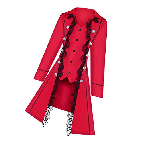 Baoblaze Abrigo de Manga Larga Chaqueta Esmoquin Cierre de Botón de encaje Medieval para Mujer - Rojo, XL