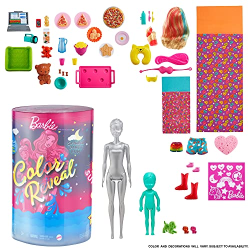 Barbie Color Reveal Caja Deluxe Fiesta De Pijamas Muñecas Y Accesorios Divertidos + Color Reveal Del Parque Al Cine, Muñeca Que Revela Sus Colores Con Agua, Incluye Ropa Y Accesorios (Mattel Gpd56)