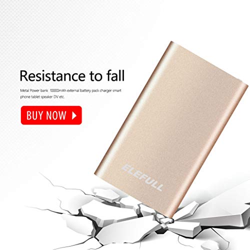 Batería Externa 10000mAh con Linterna 2 Puertos USB Banco de Energía Portátil Rápido con Carcasa Metálica y Aspecto Elegante para Teléfonos Móviles Tabletas y Otras Electrónicas (10000mAh Oro)