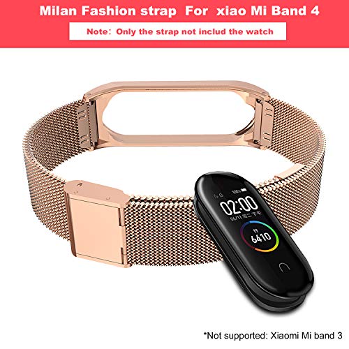 BDIG Correa Compatible para Xiaomi Mi Band 4 Correas Metal,Pulsera de Acero Inoxidable Agradable para Mi Band 4 Correa (No Host)(Melan Oro Rosa)