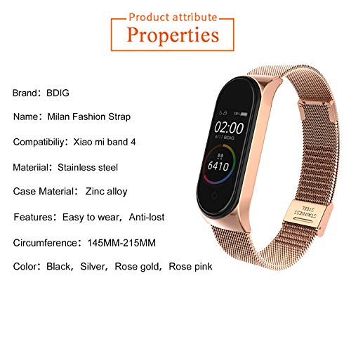 BDIG Correa Compatible para Xiaomi Mi Band 4 Correas Metal,Pulsera de Acero Inoxidable Agradable para Mi Band 4 Correa (No Host)(Melan Oro Rosa)