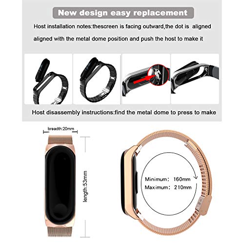 BDIG Correa Compatible para Xiaomi Mi Band 4 Correas Metal,Pulsera de Acero Inoxidable Agradable para Mi Band 4 Correa (No Host)(Melan Oro Rosa)