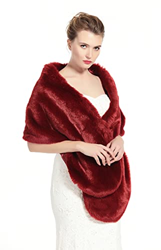 BEAUTELICATE Chal Estola Pelo Mujer Boleros Invierno Fiesta Novia Bodas Vino Rojo