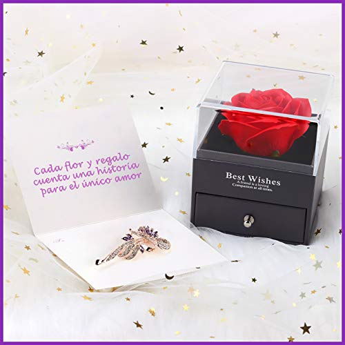 Becoyou Rosa Eterna Caja de Joyería, Broche de Regalo, Rosa Artificiales Regalo de Cumpleaños Perfecto,Regalo Romántico para el Día de San Valentín,Cumpleaños,Día de la Madre,Aniversario