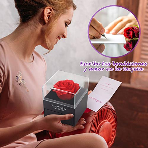 Becoyou Rosa Eterna Caja de Joyería, Broche de Regalo, Rosa Artificiales Regalo de Cumpleaños Perfecto,Regalo Romántico para el Día de San Valentín,Cumpleaños,Día de la Madre,Aniversario