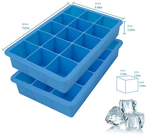 bedee Cubitera Hielo,2pcs Moldes para Cubitos de Hielo,Molde Silicona Sin BPA, para Congelarse Alimentos para Bebés, Cola,Cócteles Cola Whisky (Azul)