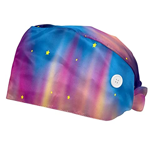 Belle Aurore boréale Gorros de Lactancia Estampados para Mujer 2 Paquetes de Gorro de Trabajo Gorro médico Ajustable con Botones y Cinta para el Sudor