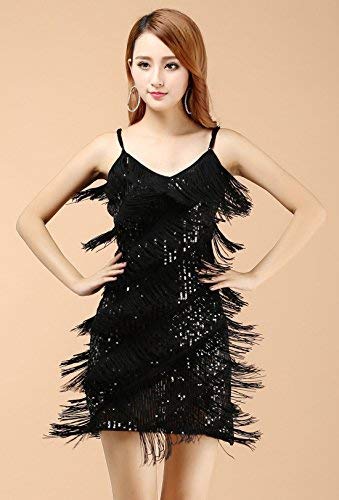 BellyQueen Desgaste sin mangas del traje del ballet dancewear latino vestido de danza del cordón de la borla de Samba Ropa para Talla nica Negro, Negro