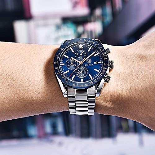 BENYAR Relojes Hombre Relojes de Pulsera Cronografo Diseñador Impermeable Reloj Hombre Banda de Cuero Analogicos Fecha de Pulsera Regalo Elegante