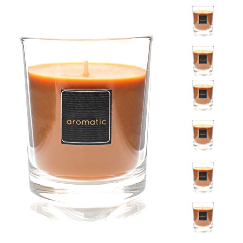 Besch Velas Aromaticas de Canela Rama Juego de 6 piezas en Vaso de Vidrio 120x80mm, 125gr - Vela Devorativa con Perfume. ( Canela Rama )