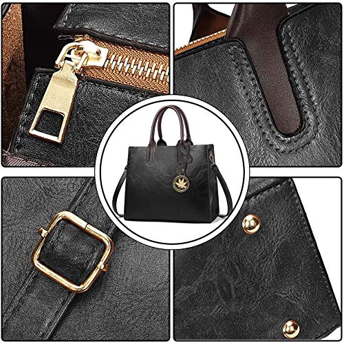 BestoU Bolsos de Mujer PU Cuero Negro Bolso Bandolera Tote Grande De Hombro Bolsos Set (Negro)