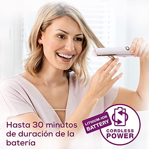 Beurer HS 20 Plancha de pelo a batería con carga USB, tres ajustes de temperatura y calentamiento rápido, ideal para los desplazamientos, rosa