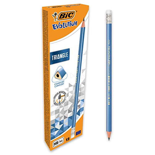 BIC Evolution Triangle - Lápices de papel triangulares con goma integrada - HB, caja de 12 unidades