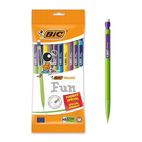 BIC Matic Fun - Portaminas, de 0,7 mm, HB, con goma (perfecto para la escuela), colores surtidos, funda especial, 10 unidades