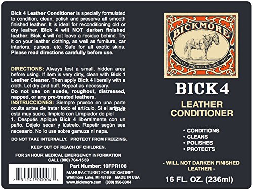 Bickmore Bick 4 Acondicionador de cuero de 16 onzas – Best Since 1882 – Limpiador y acondicionador – Restore Polish & Protect All Smooth acabado cuero