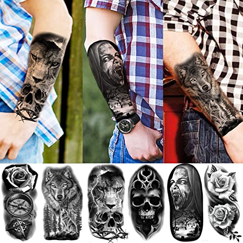 Bilizar 62 Hojas Halloween Tatuajes Temporales Adultos Hombre Mujer Vampiro Esqueleto Cráneo Fantasma Zombi León Kit Tatuajes Falsos Realista Tatuajes Adhesivos Temporales Niños Brazo Cuello Cara Mano