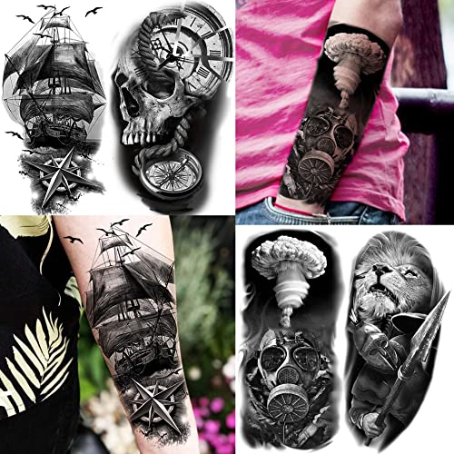 Bilizar 62 Hojas Halloween Tatuajes Temporales Adultos Hombre Mujer Vampiro Esqueleto Cráneo Fantasma Zombi León Kit Tatuajes Falsos Realista Tatuajes Adhesivos Temporales Niños Brazo Cuello Cara Mano