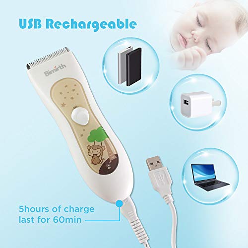 Bimirth Cortapelos para niños, cortadora de pelo silenciosa para niños, máquina de corte de pelo inalámbrico, recargable por USB, impermeable, 3 peines guía (con bolsa de almacenamiento)