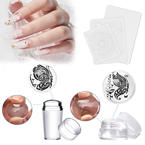 BISHENGYF 2 sellos de uñas con 2 raspadores, sello de uñas de silicona transparente transparente para uñas, estampador de arte de uñas, para herramientas de manicura francesas de bricolaje