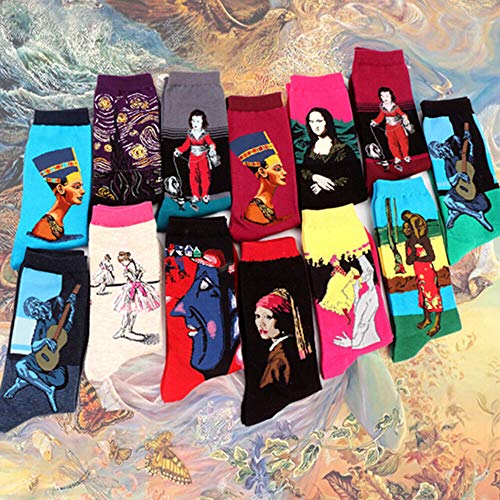 BISOUSOX Calcetines Estampados Hombre,Hombres Ocasionales Calcetines Divertidos Impresos de Algodón de Pintura Famosa de Arte Calcetines,Calcetines de Colores de moda