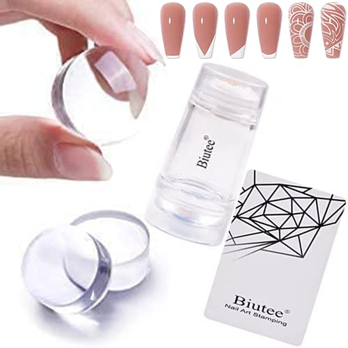 Biutee Uñas de Silicona Suave con 1 Raspador, Sello uñas Silicona Estampado de Uñas de Manicura Impresión DIY Nail Art Tool Para Salón