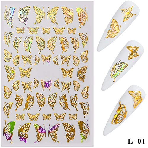 BJ-SHOP Pegatinas de Uñas Pegatinas de Uñas Moda 8 Hojas para Diseño de Uñas de Niña Femenina Dorado y Plateado