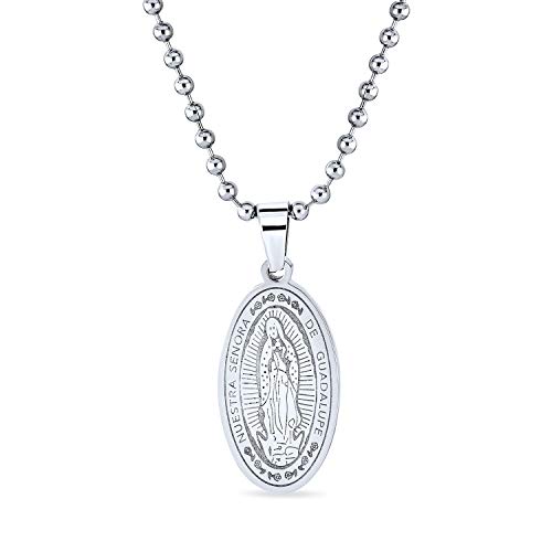 Bling Jewelry Nuestra Señora De Guadalupe Virgen María Medalla Religiosa Mexicana Medallón Collar Oval para Mujer, Hombres, Acero