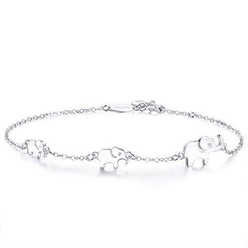 BlingGem Pulsera para Mujer Plata 925 3 Elefante Pulsera para La Familia Símbolo 3 Generación Joyería de Animales Cumpleaños Aniversario Regalo para Mujer Novia