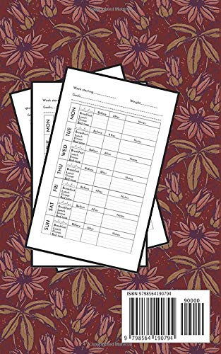 Blood Sugar Log Book: Diabetic Weekly Log Book: 2 years, 104 weeks daily glucose tracker journal Before-After 4 times a day: Breakfast, Lunch, Dinner ... | Maroon Tropical floral leaves matte cover