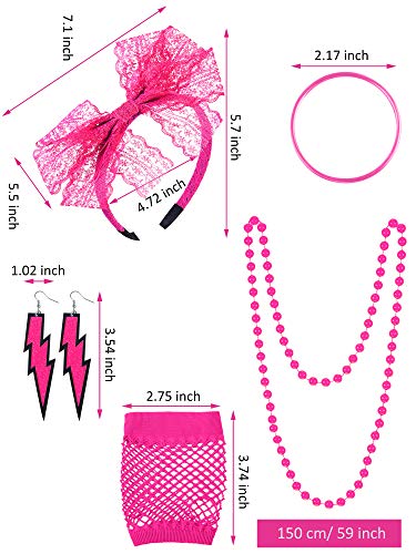 Blulu Juego de Accesorios de Disfraz de los Años 1980, Camisetas Tutu Diadema Pendientes Colalr Calentadores de Pierna (Rojo Rosado, XXL)