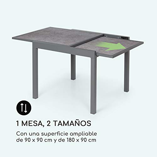 blumfeldt Tenerife – Mesa de Exteriores, Mesa Extensible, Hecha de Aluminio, Vidrio endurecido, fácil de Montar, EasyStone Finish: estética de Piedra Natural, tamaño máximo de 180 x 90 cm, mármol