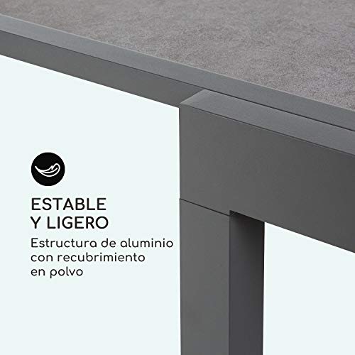 blumfeldt Tenerife – Mesa de Exteriores, Mesa Extensible, Hecha de Aluminio, Vidrio endurecido, fácil de Montar, EasyStone Finish: estética de Piedra Natural, tamaño máximo de 180 x 90 cm, mármol