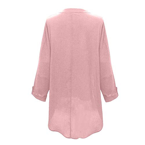 Blusas y Camisas de Manga Larga para Mujer con Cuello en V, 2021 Moda Casual Camiseta de Lino de Gran Tamaño Sudadera Verano Camisa con Estampado de Girasol Túnica Tops Largos Sueltos(B Rosa,XXL)