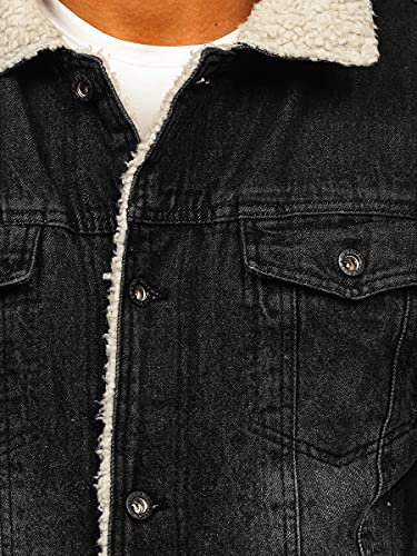 BOLF Hombre Chaqueta Vaquera Trucker Cierre de Botones Denim Entretiempo Jeans Cazadora Plumas Jacket Sweater Chaqueta de algodón Ocio Estilo Diario 1158 Negro S [4D4]