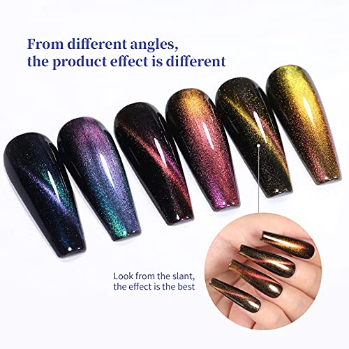 BORN PRETTY 6ml 3D Cat Eyes Chameleon Nail Polish 3 Colors Set, Black Base Polish with Magnet Sticks